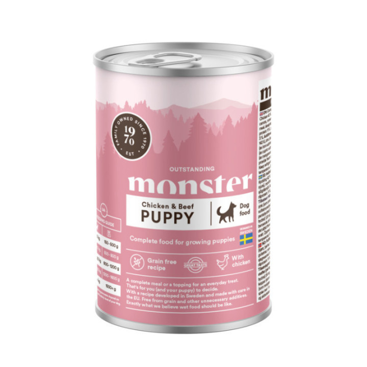 Monster Hund Valp Singelprotein Kyckling Nöt Burk 400 g