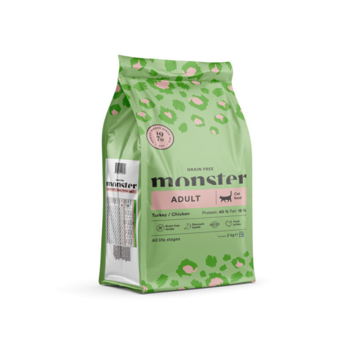 Monster Katt Spannmålsfri Vuxen Kalkon/Kyckling 2 kg
