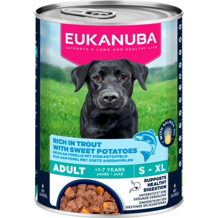 Våtfoder för vuxen hund, öring med sötpotatis 400g